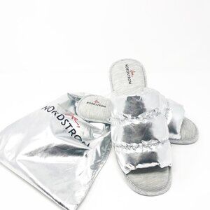 Nordstrom Slippers Size XL (11-12) Silver Limited Edition Puffer Slides NEW